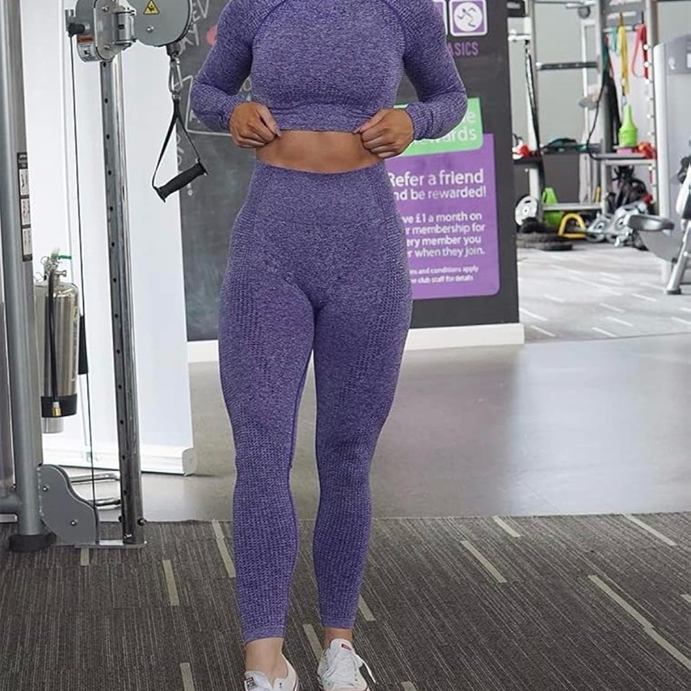 NWOT Seamless Lavender Women's High-Waist Leggings & Crop Top Set - Picture 2 of 8
